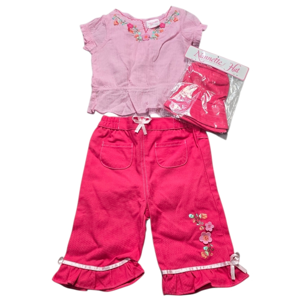 Nanette Baby Pink and Red Floral Outfit Set